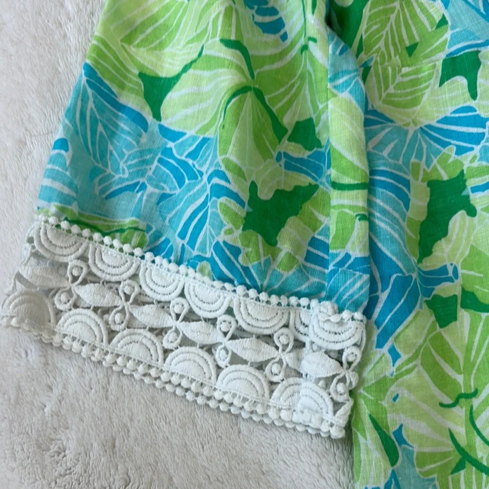 Lilly Pulitzer Green and Blue Dress with 3/4 Dolman Sleeves for Resort Wear - Picture 3 of 4